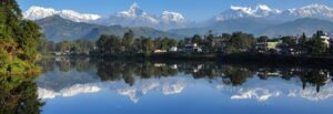 View of mountain range from Rara Lake in Pokhara, Nepal